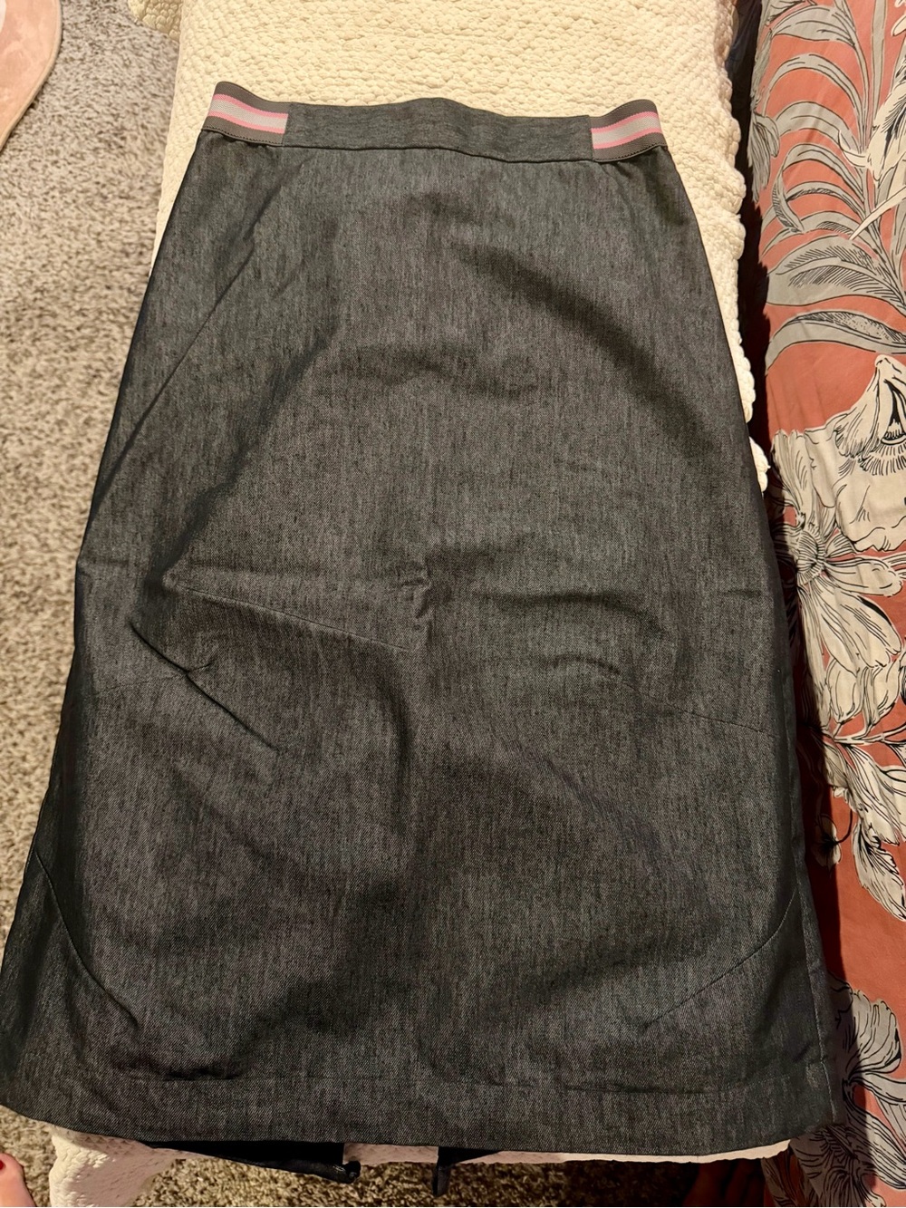 Armani Exchange Charcoal Gray A-Line Skirt with Pink Stripe Waist